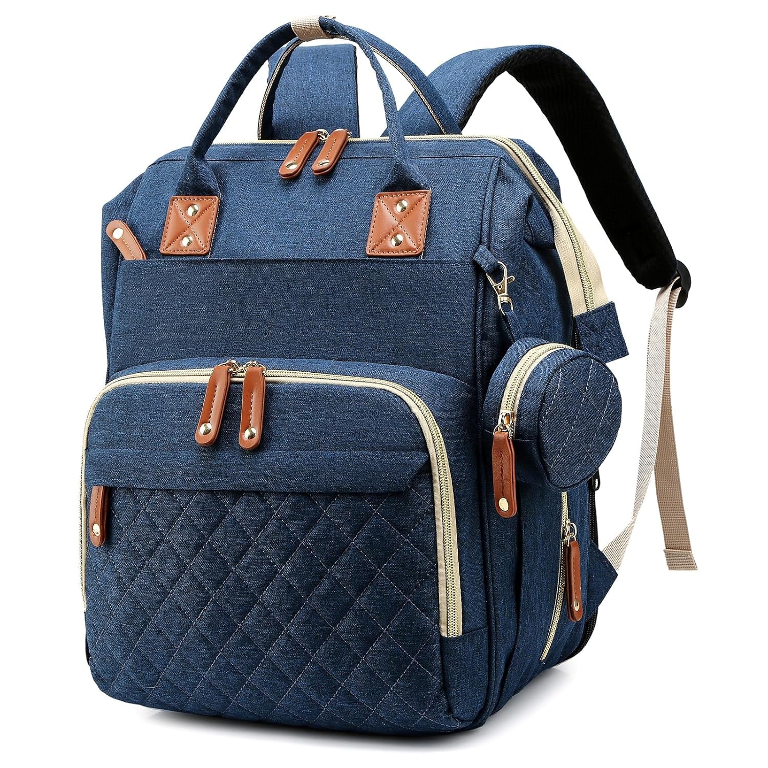 Diaper Bag Backpack with Changing Station Large Capacity Travel Baby Bags for Dad Mom Multifunction Foldable Nappy Bags with Crib/Pacifier Case