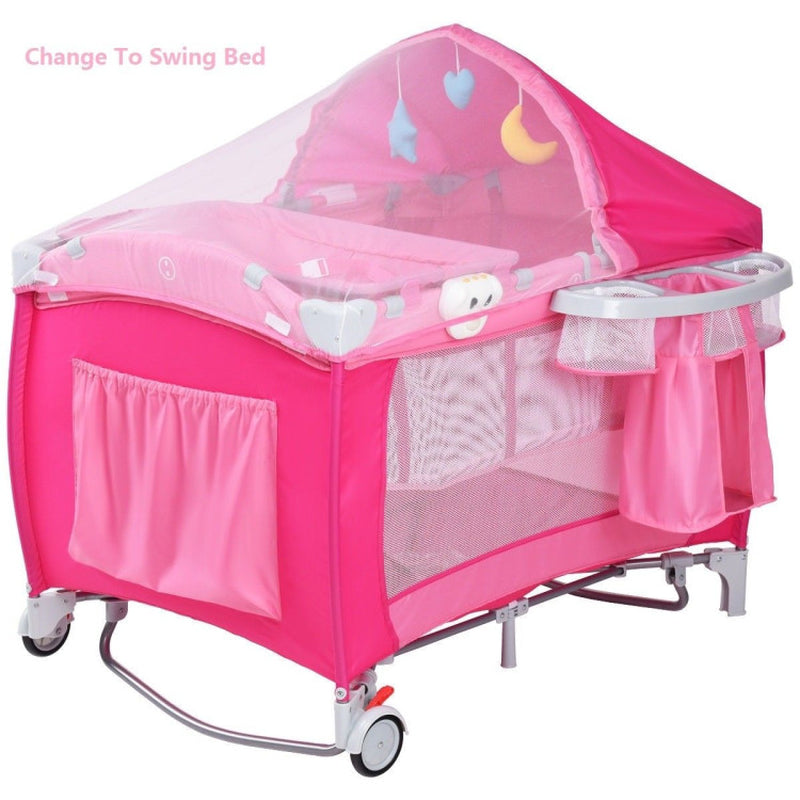 3-In-1 Foldable Baby Crib Playpen with Mosquito Net and Carry Bag