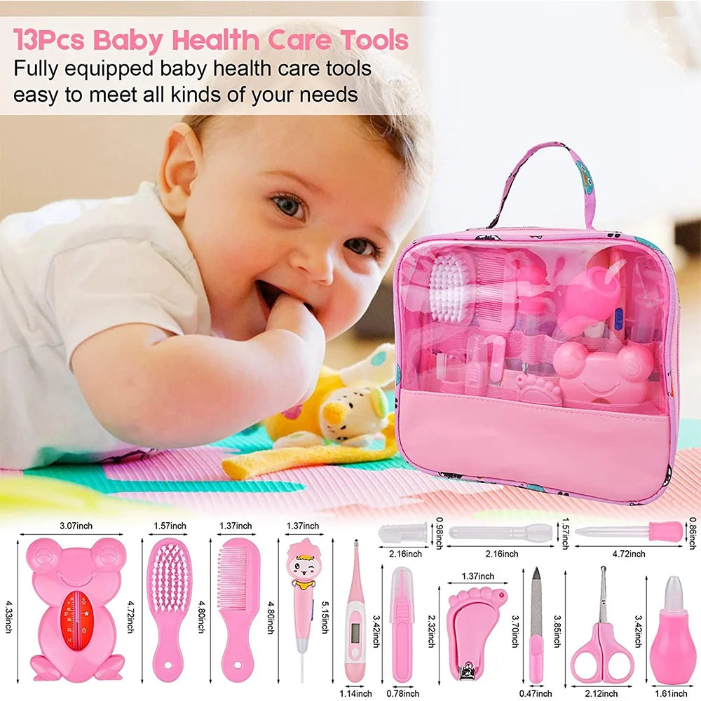 Baby Grooming Kit,13 in 1 Baby Health Care Kit,Newborn Babycare Accessories,Baby Health Care Set Portable Baby Care Kit,Safety Cutter Baby Nail Kit for Nursing Baby Heath and Grooming (Pink)