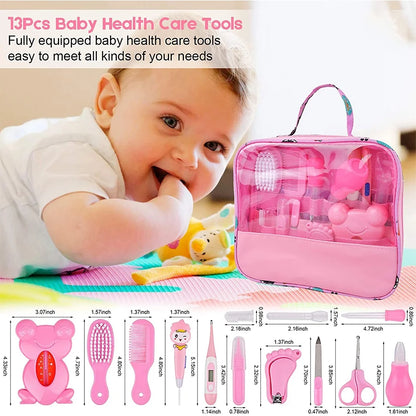 Baby Grooming Kit,13 in 1 Baby Health Care Kit,Newborn Babycare Accessories,Baby Health Care Set Portable Baby Care Kit,Safety Cutter Baby Nail Kit for Nursing Baby Heath and Grooming (Pink)