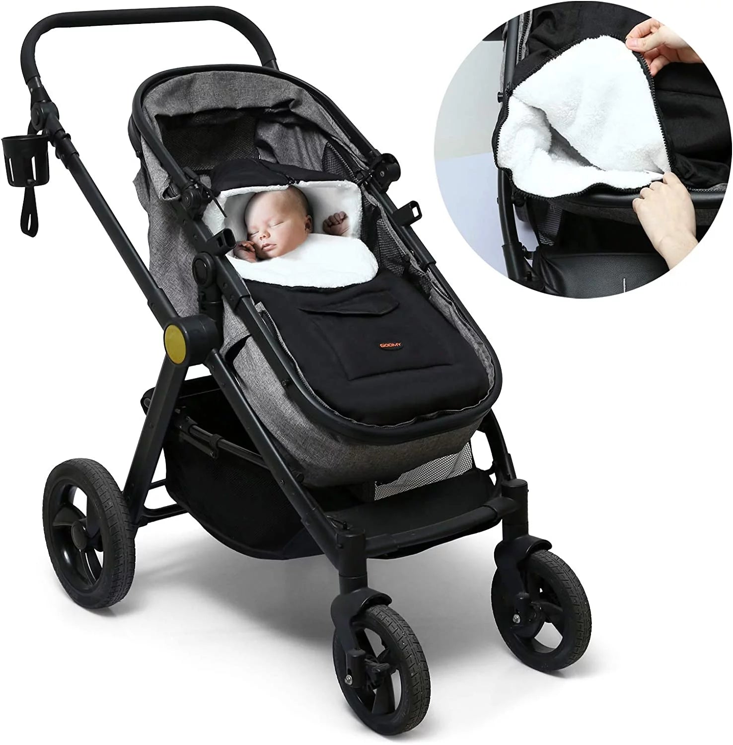 Removable Stroller Sleeping Bag, Cold Weather, Soft Fleece Lined, 18" X 35.4", Toddler Stroller Footmuff, Black