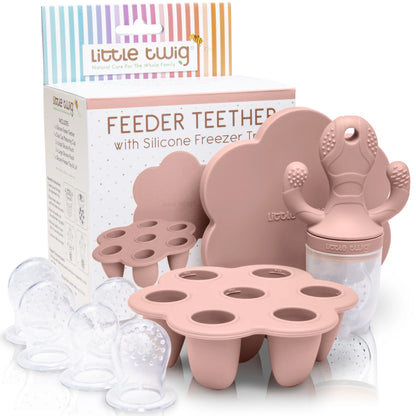 Silicone Baby Fruit Feeder and Teether Set with Breastmilk Popsicle Freezer Molds, Rose