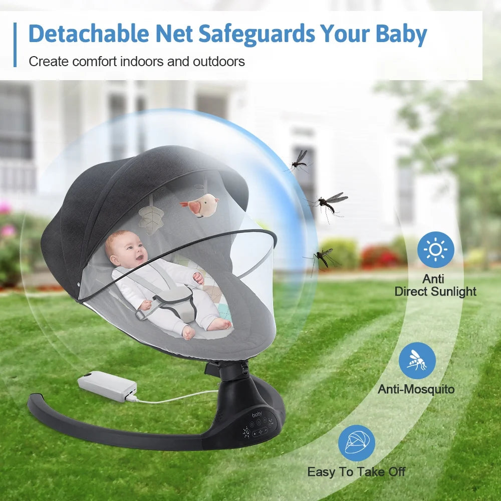 Baby Swing for Infant, Electric Bluetooth Music Bouncer Rocker with 5 Sway Modes, 3 Timing, Black