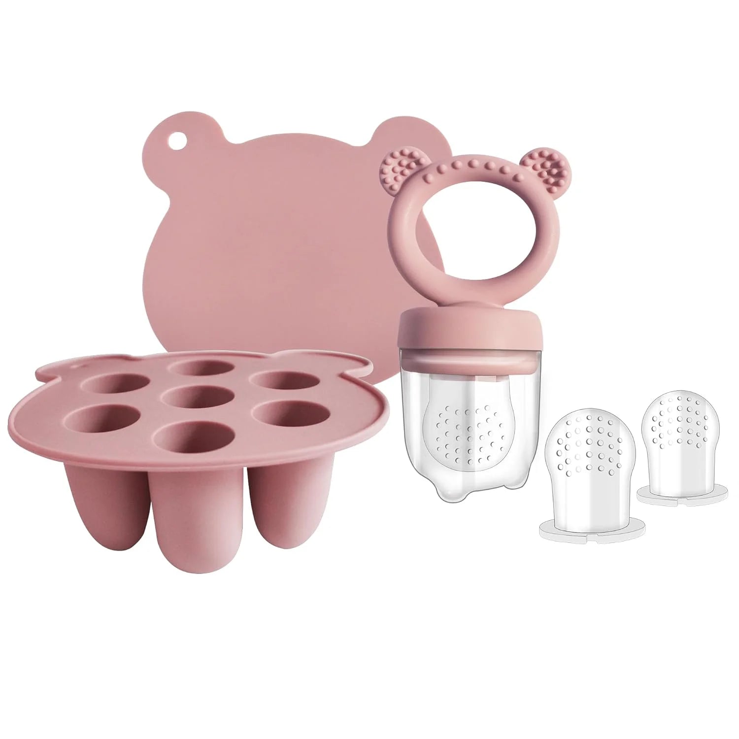 Silicone Baby Fruit Food Feeder Pacifier & Breastmilk Popsicle Freezer Molds, Baby Food Storage Containers Breast Milk Ice Cubes for Baby Teething & Infant Self Feeding, BPA Free (Pink)