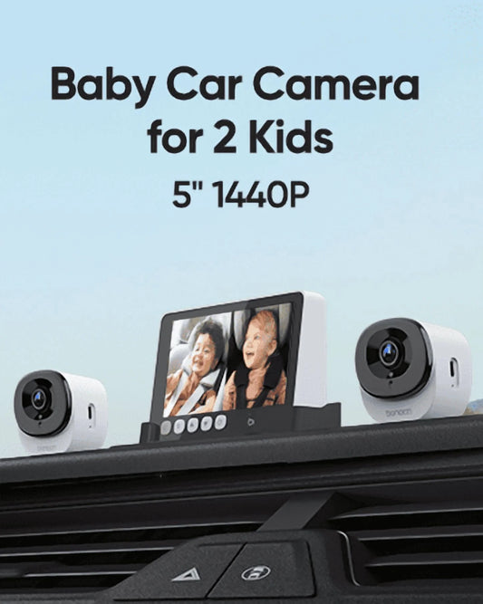 2K Baby Car Camera Monitor with Full Crystal Night Vision and 360° Rotating Wide View Dual Cameras