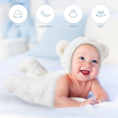 2 Set Newborn Plush Swaddle Blankets Cute Swaddle Hooded Swaddle Blanket Baby Boys Girls Receiving Hooded Sleeping Bag Infant Sleep Swaddling (White, Brown)