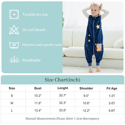Unisex Baby Sleeping Bag Spring Wearable Blanket with Legs for Toddler, Blue 5-6T
