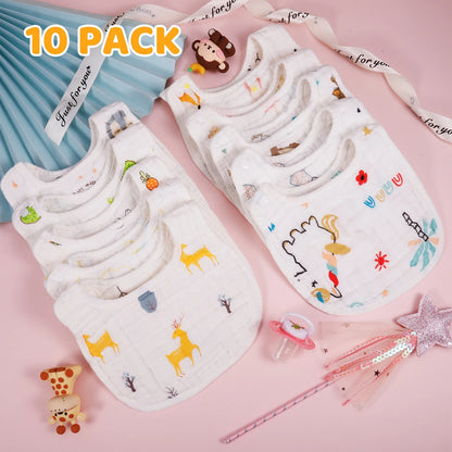 Baby Boy Muslin Cotton Cloth Drool Baby Bibs with Adjustable Snap, 10 Pieces