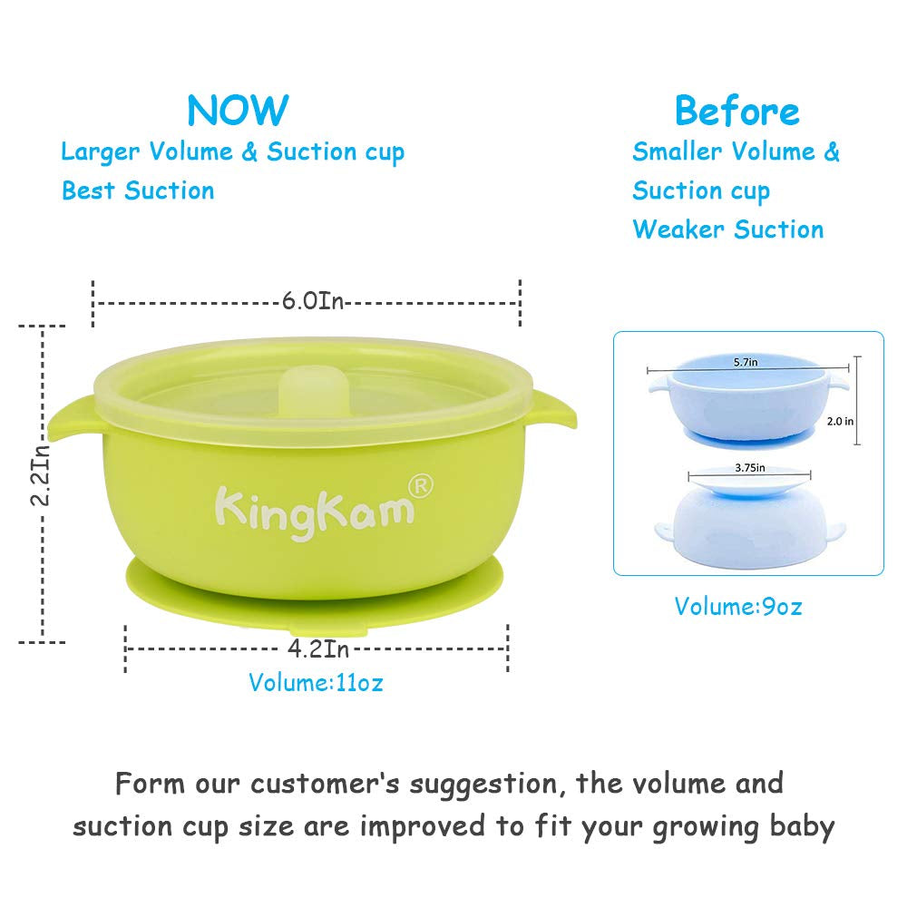 Baby Bowls and Spoons, Suction Bowls for Baby, Toddler Self-Feeding Set, Leak-Proof Silicone Bowl with Lid, Dishwasher & Microwave Safe