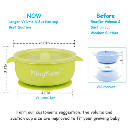Baby Bowls and Spoons, Suction Bowls for Baby, Toddler Self-Feeding Set, Leak-Proof Silicone Bowl with Lid, Dishwasher & Microwave Safe
