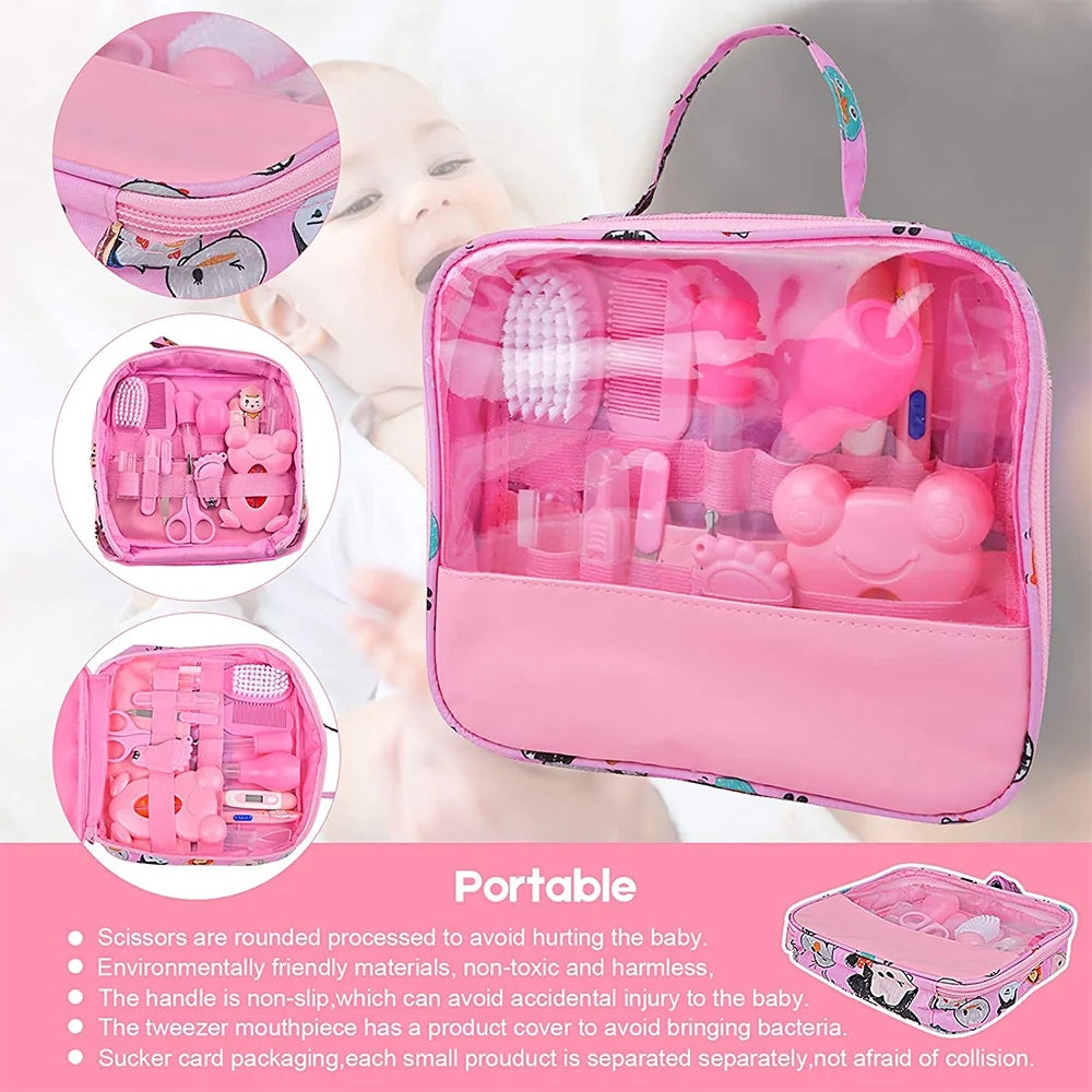 Baby Grooming Kit,13 in 1 Baby Health Care Kit,Newborn Babycare Accessories,Baby Health Care Set Portable Baby Care Kit,Safety Cutter Baby Nail Kit for Nursing Baby Heath and Grooming (Pink)