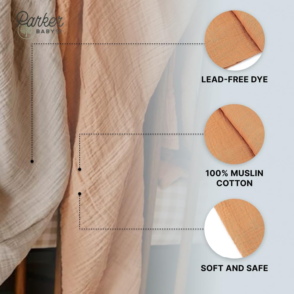 Parker Baby Swaddle Blankets - 3 Pack of 100% Cotton Muslin Swaddle Blankets for Baby Boys and Girls - Unisex/Gender Neutral - Estes Set