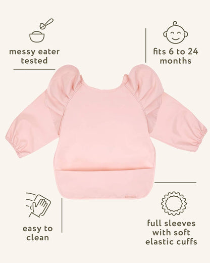 Waterproof Long Sleeve Baby Bibs for Baby Girl, Waterproof Bibs - Wipe Clean, Washable - Long Sleeve Feeding Bibs for Babies & Toddler with Food Catcher - Wearable Baby Smock for Eating…