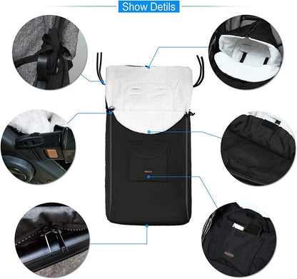 Removable Stroller Sleeping Bag, Cold Weather, Soft Fleece Lined, 18" X 35.4", Toddler Stroller Footmuff, Black