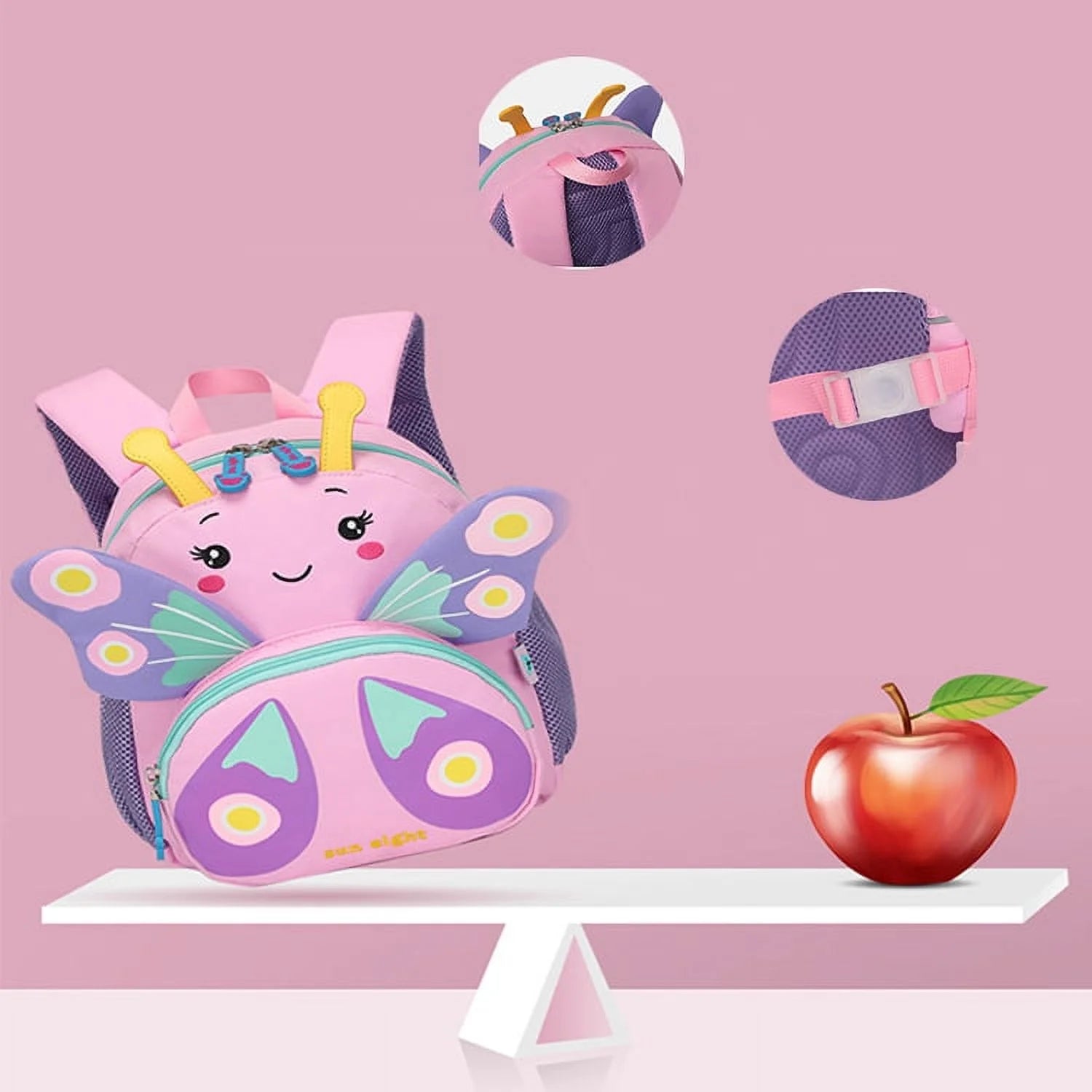 Cute Kids Toddler Backpack Girls Small 3D Cartoon School Bookbags Daycare Nursary Travel Bags (Butterfly-Pink)