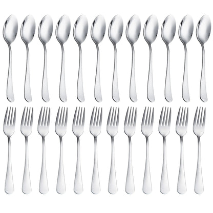 24Pcs Forks and Spoons Silverware Set Stainless Steel Flatware Cutlery Set for Home, Kitchen, Restaurant, Dishwasher Safe
