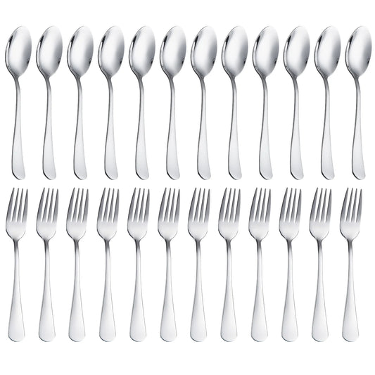 24Pcs Forks and Spoons Silverware Set Stainless Steel Flatware Cutlery Set for Home, Kitchen, Restaurant, Dishwasher Safe