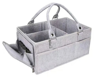 Baby Diaper Caddy Organizer with Handle, Portable Nursery Storage Bin and Car Organizer for Diapers and Baby Wipes, Gray