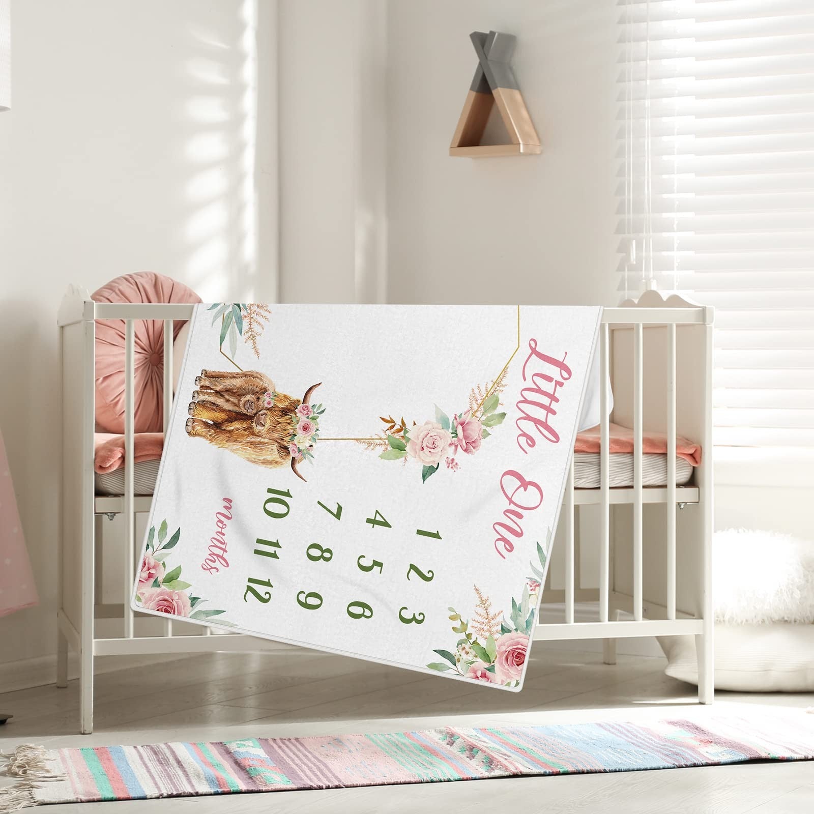 3 Pcs Highland Cow Monthly Baby Milestone Blanket for Girls 47" X 40'' Baby M...