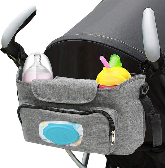 Baby Stroller Organizer with Cup Holder Universal Stroller Caddy Large Storage Space Baby Multiple Pockets Stroller Storage Adjustable Shoulder Strap Stroller Accessories Organizer