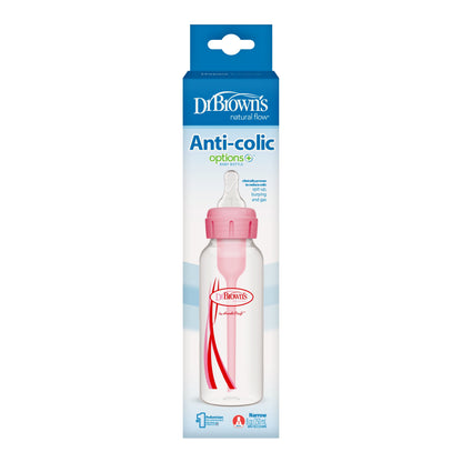 (2 Pack) Dr. Brown’S Natural Flow Anti-Colic Options+ Narrow Baby Bottle, Pink, 8Oz, Slow Flow, 0M+, 1 Pack