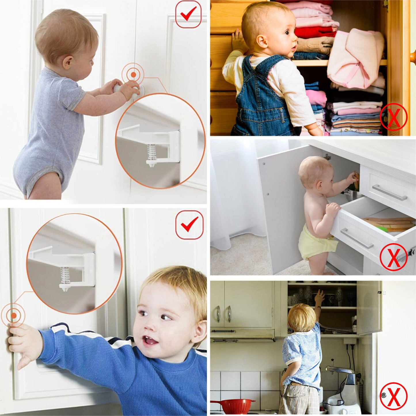 Cabinet Locks Child Safety Latches Baby Proof Lock Drawer Door 10 Pcs White Gift