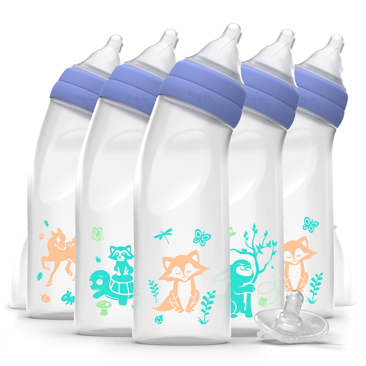 Evenflo Balance + Angled Baby Bottle 9oz (6-Pack) with Balance+ Pacifier Sample – Slow Flow, Anti-Colic, Breastfeeding-Friendly