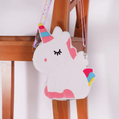 Ogi Mogi Silicone White Unicorn Shoulder Bag – Cute Pop Fidget Purse for Kids, Soft & Durable Crossbody Bag for Girls