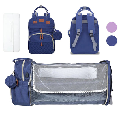Snugglez Diaper Bag Backpack with Changing Station – Waterproof Baby Bag for Mom & Dad with USB Port, Insulated Pockets, Sunshade Net & Pacifier Case – Travel Diaper Bag for Boys & Girls – Blue