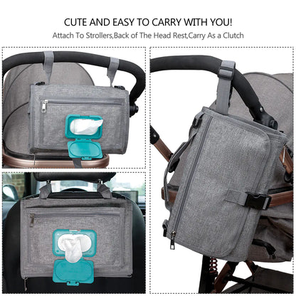 Portable Baby Changing Pad – Foldable with Shoulder Strap, Memory Foam Pillow & Wipes Pocket