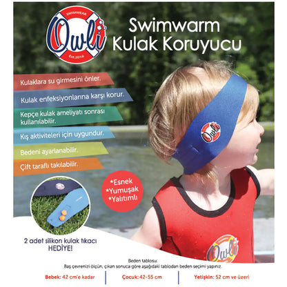 Owli Swimwarm Baby Ear Band – Black | Waterproof Reversible Headband with Silicone Ear Plugs (0-3 Years)