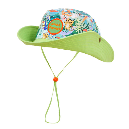 Milk&Moo Jungle Friends Kids Sun Hat – Unisex Adjustable Toddler Hat with Wide Brim, Breathable & Foldable, 52cm Size, Ages 1–5