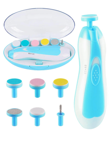 Electric Baby Nail Trimmer – 6-in-1 Baby Nail File & Clippers Set with LED Light, Quiet Motor, Adjustable Speeds, and Carry Case – Safe Nail Care for Newborns, Infants, Toddlers & Adults